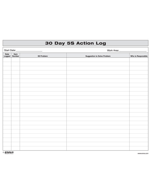 5S 30 Day Action Log